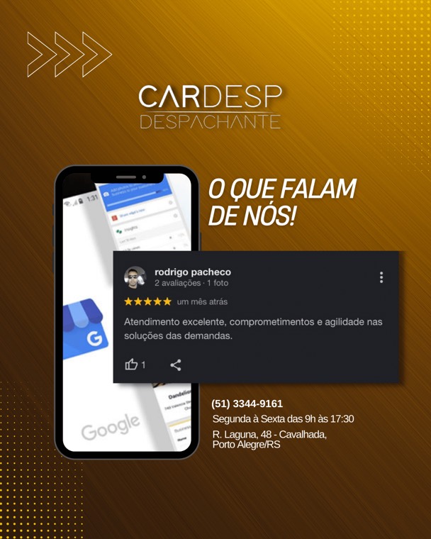 Avaliação de cliente destacando o atendimento e a agilidade da CARDESP