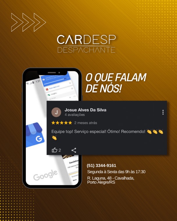 Avaliação de cliente recomendando a equipe e o serviço da CARDESP