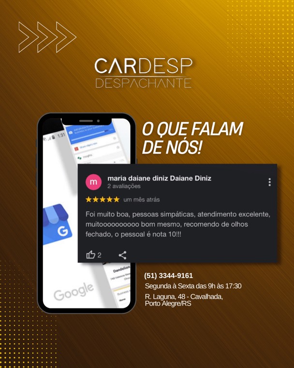 Avaliação de cliente sobre o excelente atendimento da CARDESP